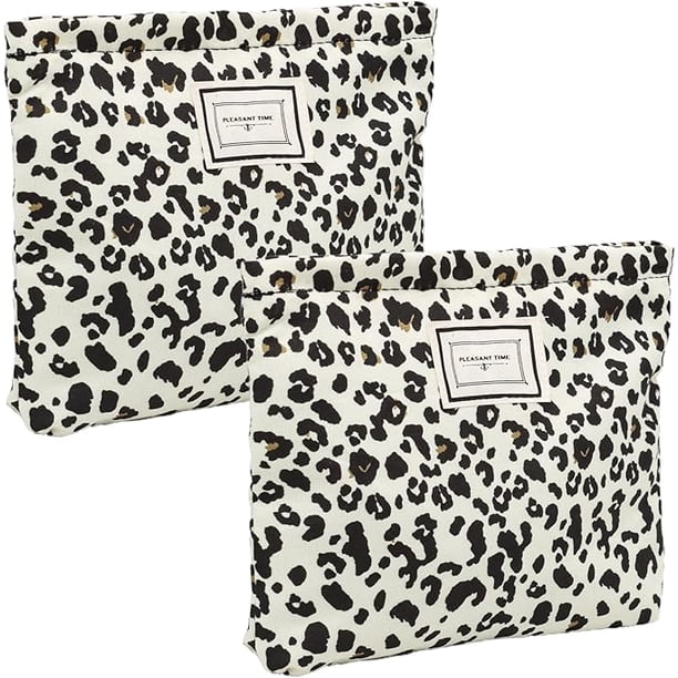 ZYNERY Bolsa de maquillaje de leopardo de 2 piezas para mujeres , bolsa de maquillaje con cremallera de gran capacidad, bolsa de almacenamiento adecuada para viajes diarios (estilo blanco y negro)