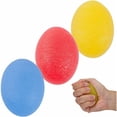 thumbnail image 1 of Paquete de 3 bolas de estrés con forma de huevo, bolas de rehabilitación para ejercicios de manos y dedos para mejorar el agarre de los dedos y aliviar el dolor de artritis (rojo, amarillo y azul), 1 of 5