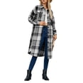 thumbnail image 2 of Women Fall Flannel Plaid Long Sleeves Jacket Oversized Button Down Long Shirt Jacket Black S, 2 of 9