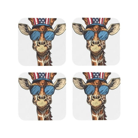 

Honeii American Giraffe Style Print Leather Coaster Set of 4 Ideal for Safeguarding Your Furniture from Drinks Spills and Effortless Cleanup-Square