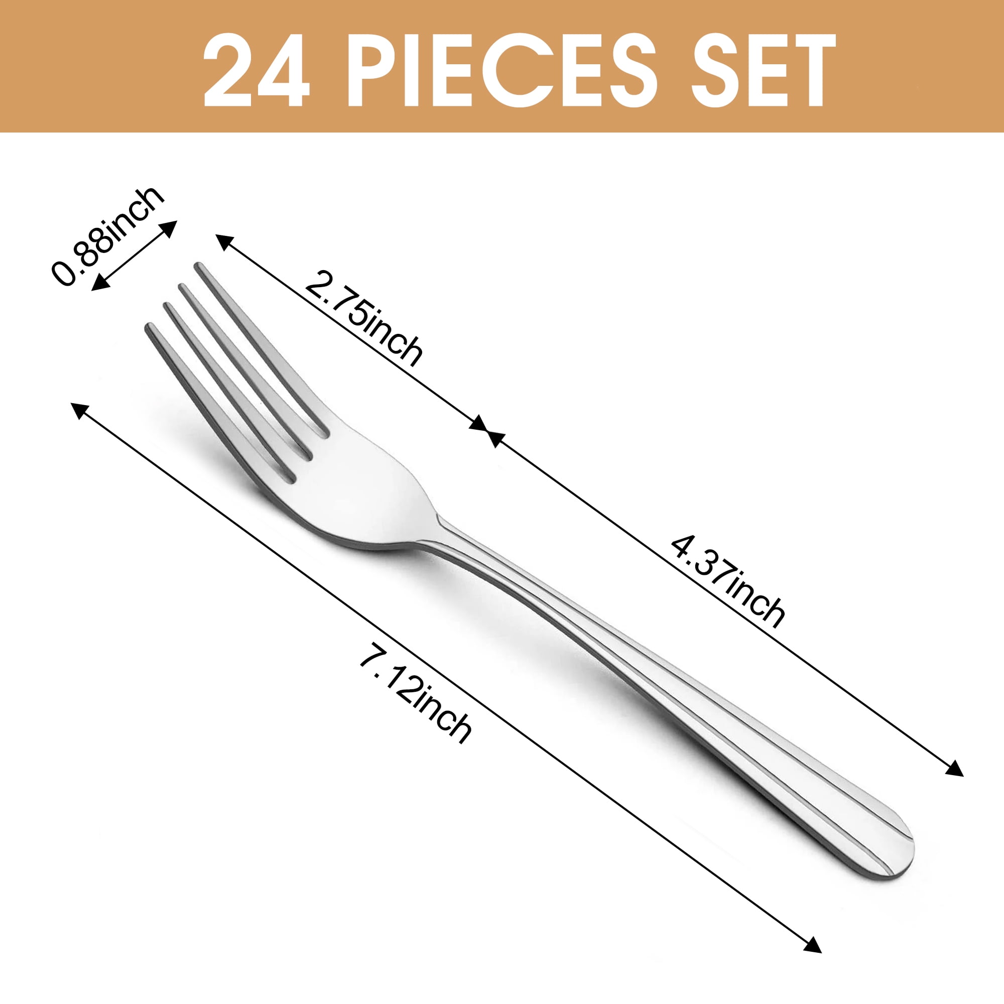 24 Piece Dinner Forks Set, 7.1" Stainless Steel Forks Silverware, Flatware Forks Set for Home, Kitchen or Restaurant, Metal Forks, Dishwasher Safe