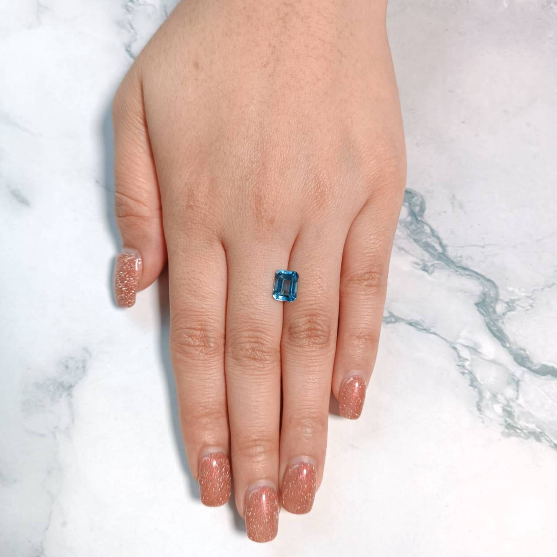 Certified Real 2.75 Carat Swiss Blue Topaz Emerald Shape Step Cut 9x7 mm Loose Gemstone December Birthstone