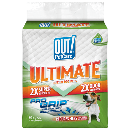OUT! Ultimate Pro-Grip Dog Pads | Absorbent Pet Training and Puppy Pads | Grip Technology Prevents Slipping and Bunching | 50 Pads | 21 x 21