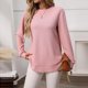 thumbnail image 4 of Tops de otoño para mujer,Blusa de mujer de color liso, manga larga, cuello redondo, estilo jersey, poliéster, informal, cómoda para el hogar y uso diario, sopatenor, 4 of 8