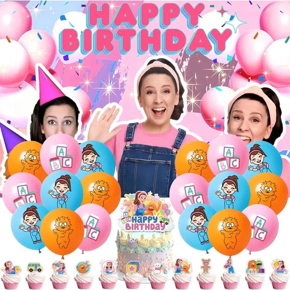 Ms Rachel Party Supplies Birthday Decorations Set with 5x3FT Banner, 18 Balloons, Cake Topper & 12 Cupcake Toppers – Complete Themed Party Decor Kit for Kids Girls Boys