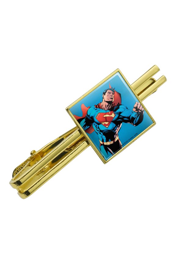 Superman Character Square Tie Bar Clip Clasp Tack- Silver or Gold