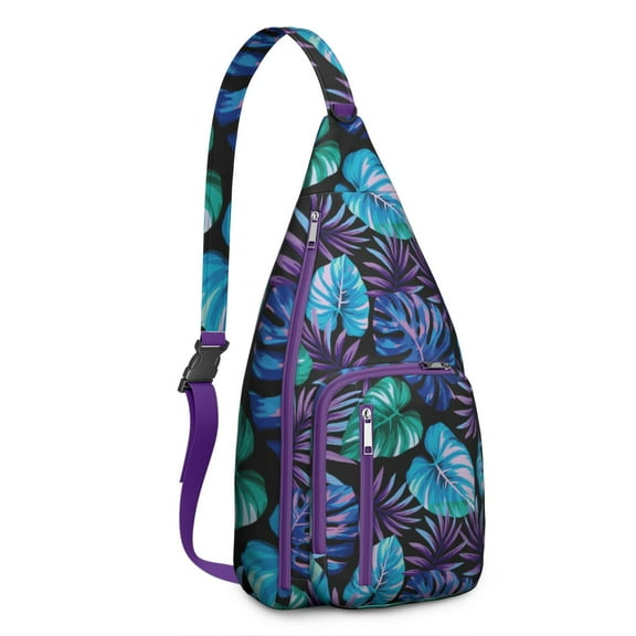 Palm Leaf and Exotic Flowers Tropical Floral Sling Bag, Zipper Pockets for Women & Men