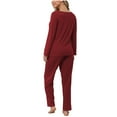 thumbnail image 3 of SHTXOZHI 2 Piece Pajama Sets for Women Long Sleeve V Neck Tops Wide Leg Pant Lounge Outfits, 3 of 6