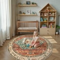 thumbnail image 3 of Wonnitar Boho Tribal Round Rug 6' Washable Area Rug, Non Slip Ultra Soft Vintage Large Circle Carpet for Living Room Bedroom Kitchen Office Laundry Room, Red, 3 of 8