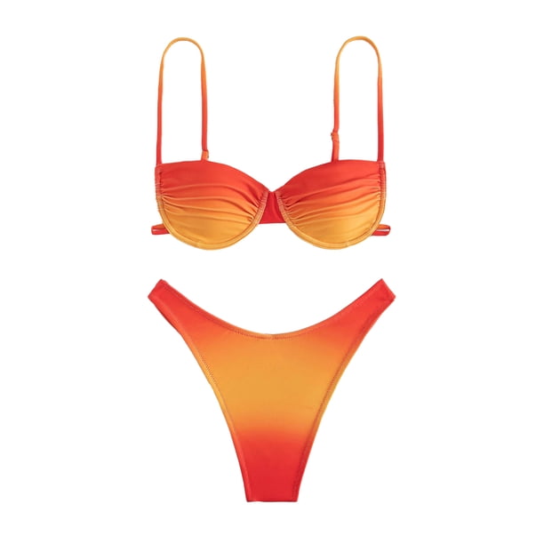 Traje de baño de bikini con tirantes finos, traje de baño de bikini para mujer Traje de baño de bikini degradado para mujer Traje de baño de dos piezas para mujer Características de vanguardia