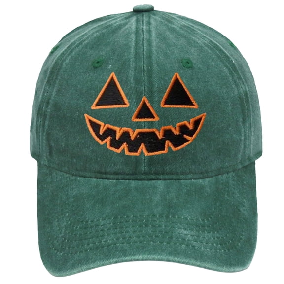 Halloween Pumpkin Face Baseball Cap BWASD Autumn Halloween Funny Cute Pumpkin Embroidered Baseball Cap Unisex OutdoorTrucker Hat for Holiday Party ,Green