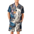 thumbnail image 3 of FGVCTG Pajamas for Men Halloween Ghost Starry Sky Print Silk Satin Button down 2 Pieces Summer Loungewear Sleep Pjs Set with Pockets Purple M, 3 of 4