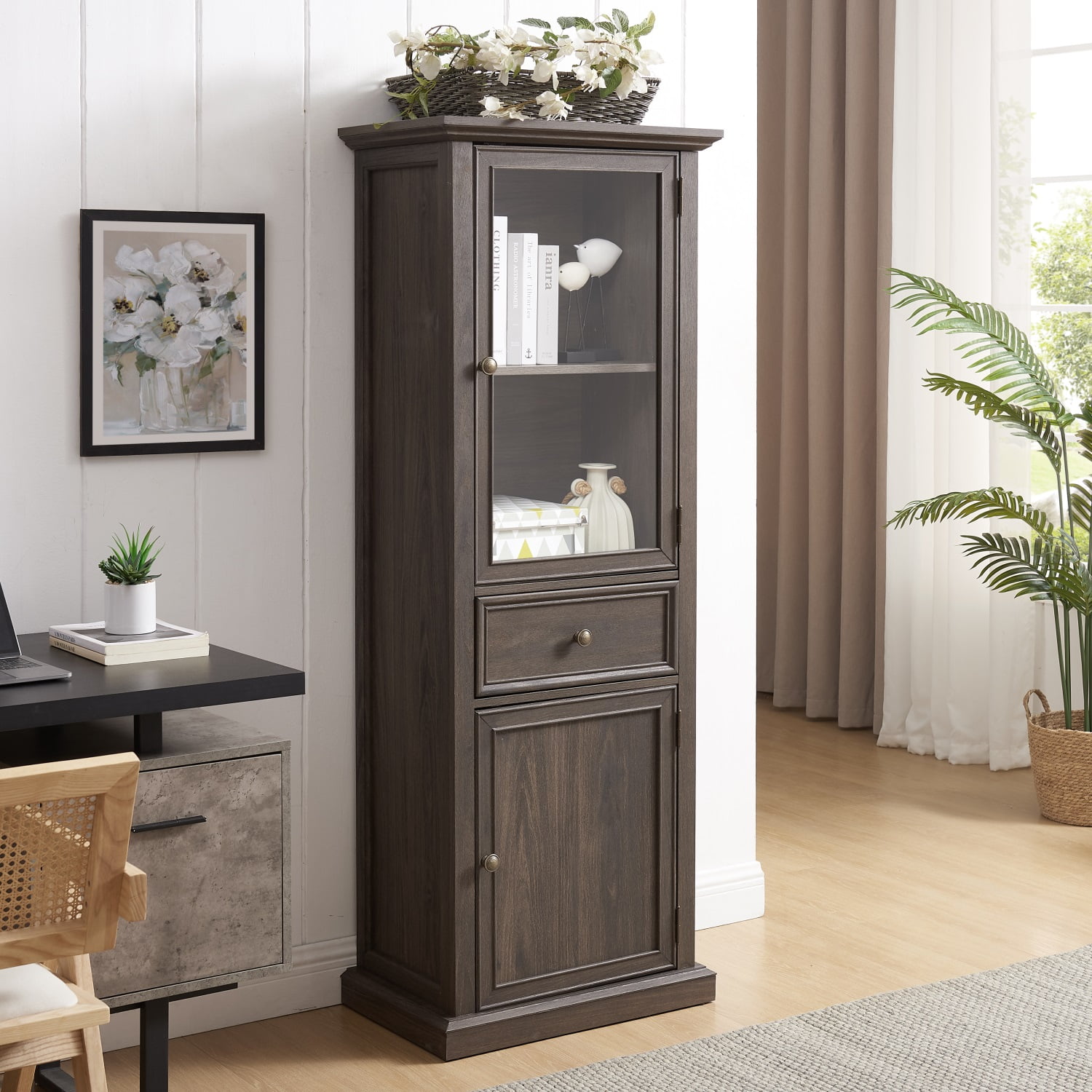 Hodedah 3-Shelf, 3-Door Multi-Purpose Bookcase Cabinet, Beech