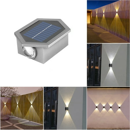 

DMDUOU Solar Wall Light UP And Down Illuminate Outdoor Sunlight Lamp IP65 Modern Decor For Home Garden Porch Silver