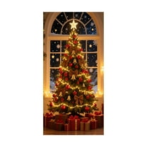 CuiLiyq Christmas Front Door Decorations Cover, Christmas Fabric Door Cover with Elastic, Front Door Covers with Christmas Tree Print, for Festive Party Home Decoration (72.8" x 35.4")