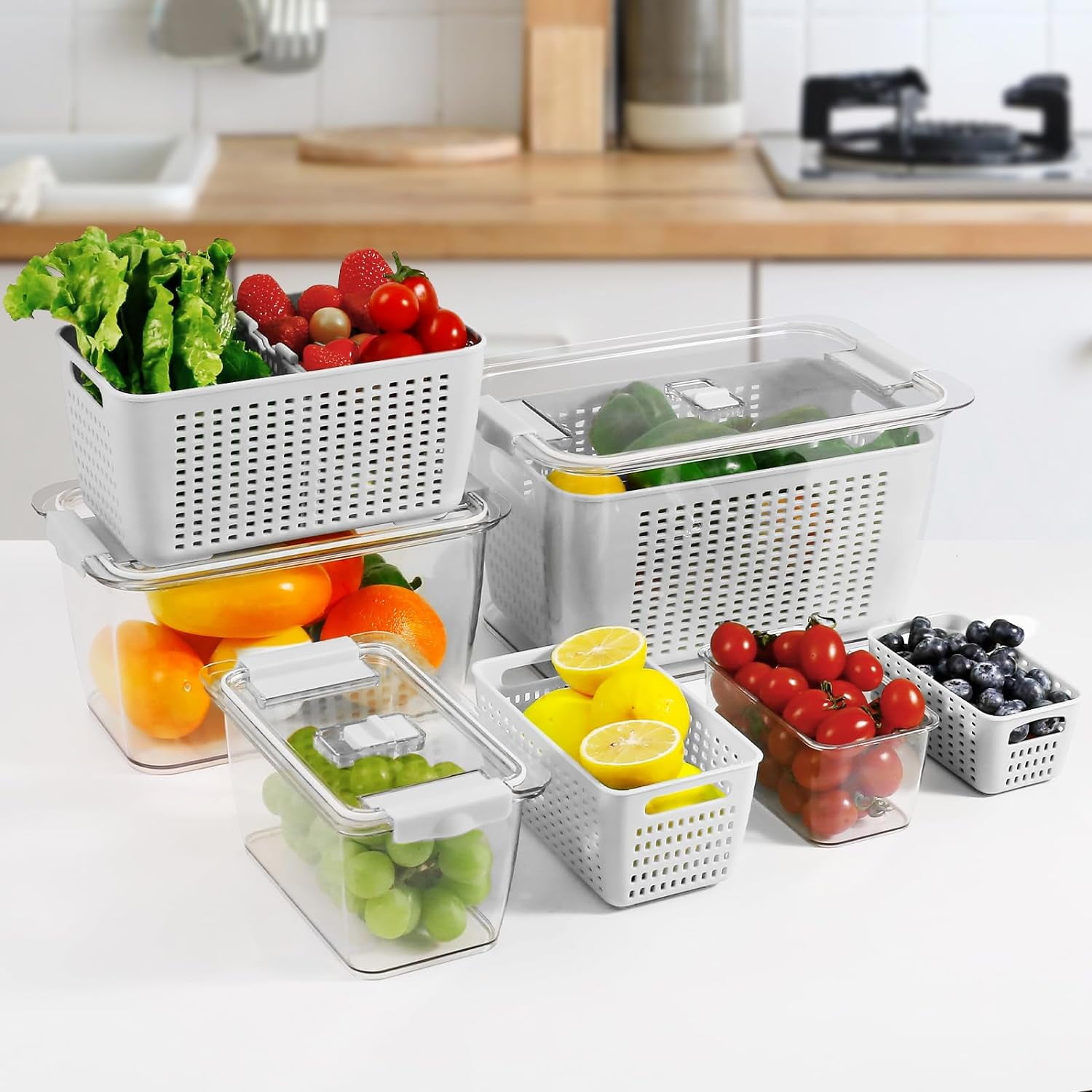 Luxear Fresh Food Storage Containers @1800 Fridge Storage Container 4.5 L  Keep Fresh Produce Saver BPA Free With Vents, Vegetable…