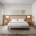 thumbnail image 4 of Ilios Innova | Base de cama matrimonial con cabecera tapizada de lino, estructura de madera, diseño moderno y fácil ensamblaje, 4 of 9
