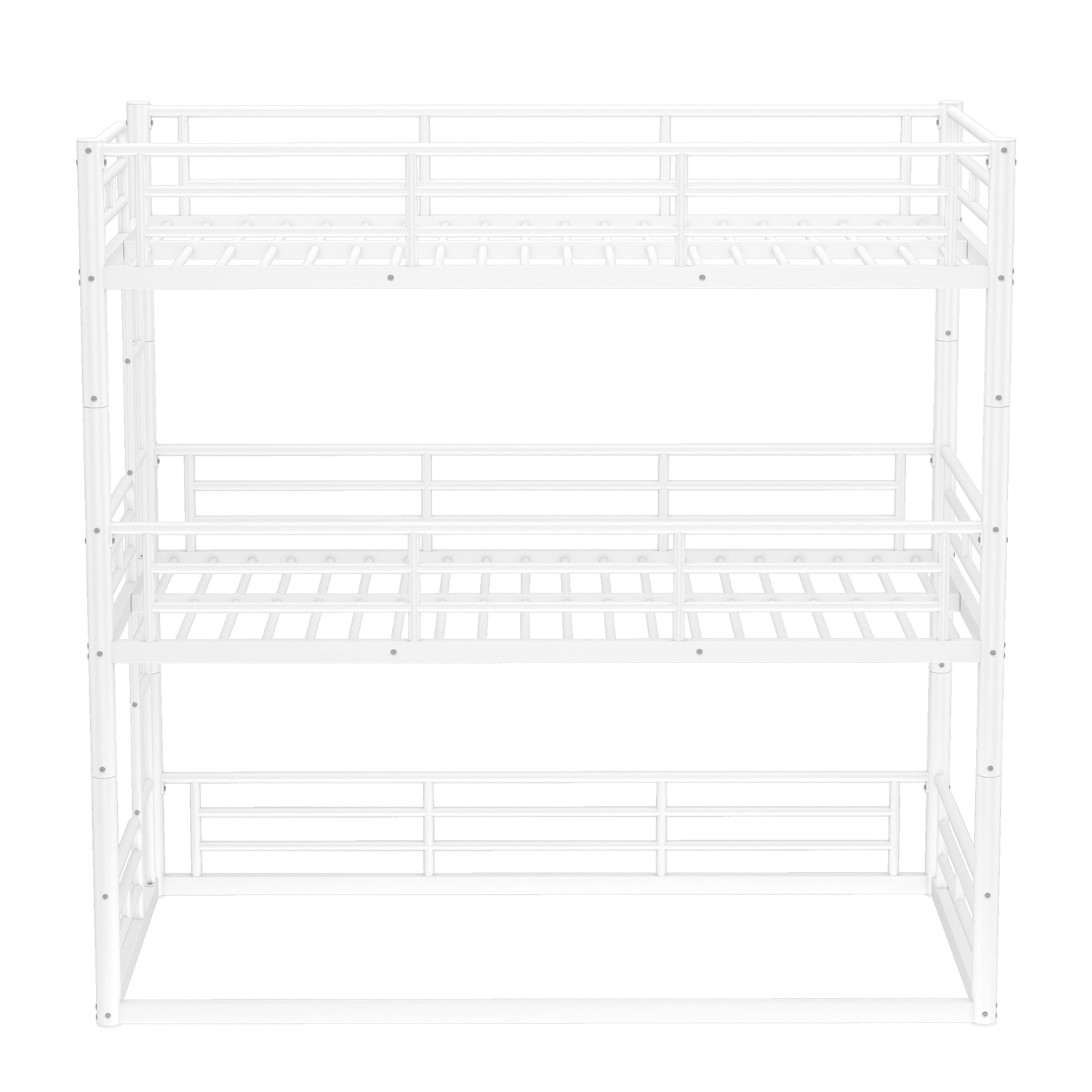Leumius Twin over Twin over Twin Bunk Bed,Metal Triple Bunk Bed for 3 Kids/Teens,Heavy Duty Triple Bed with Guardrail and Ladder,Separates Into 3 Twin Beds,White