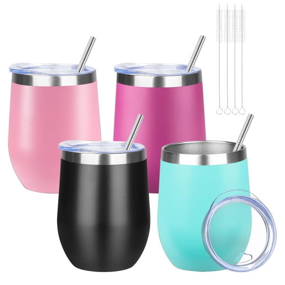 Juego de vasos de vino de acero inoxidable de doble pared YEBTS Life de 12 oz