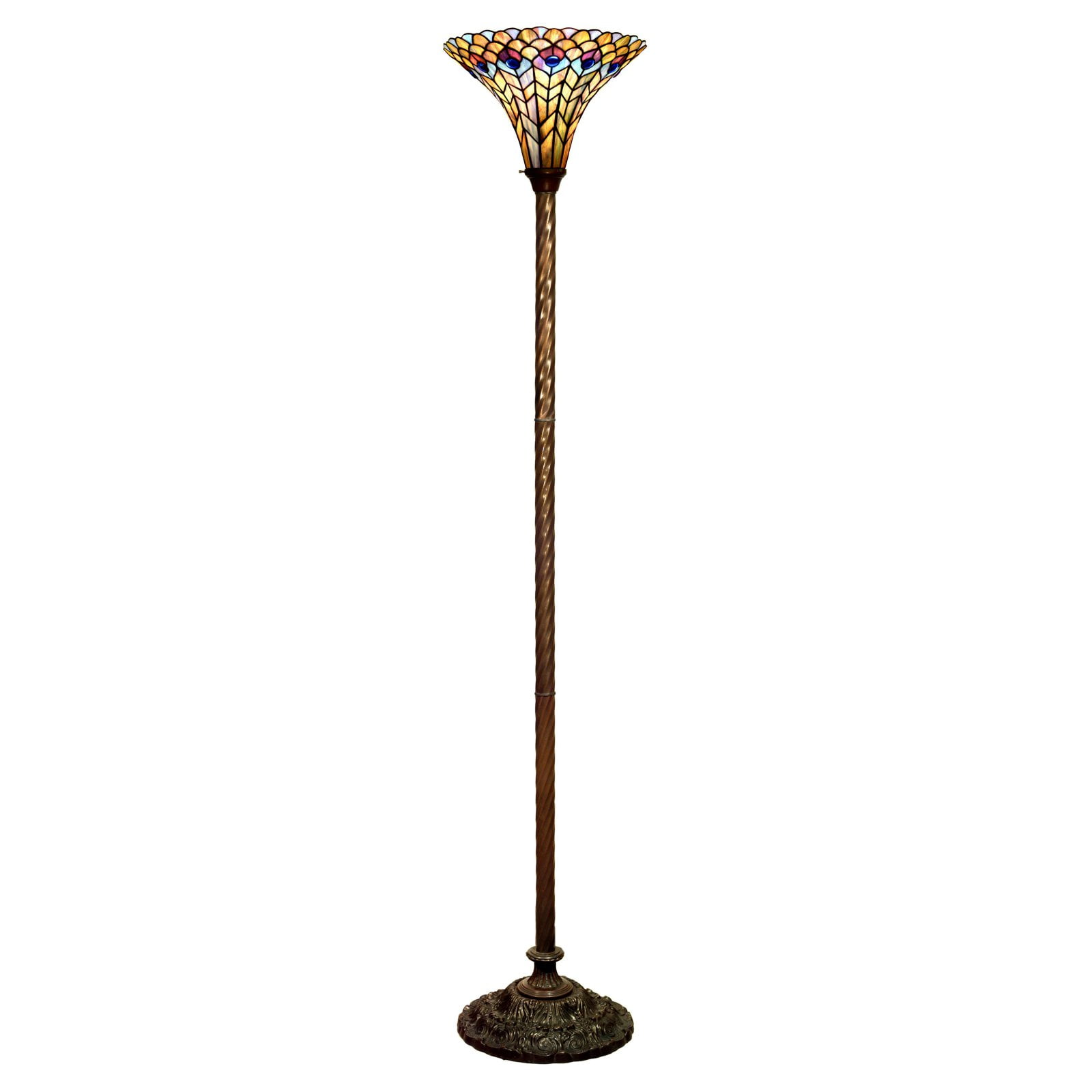 Tiffany Style Peacock Torchiere Lamp