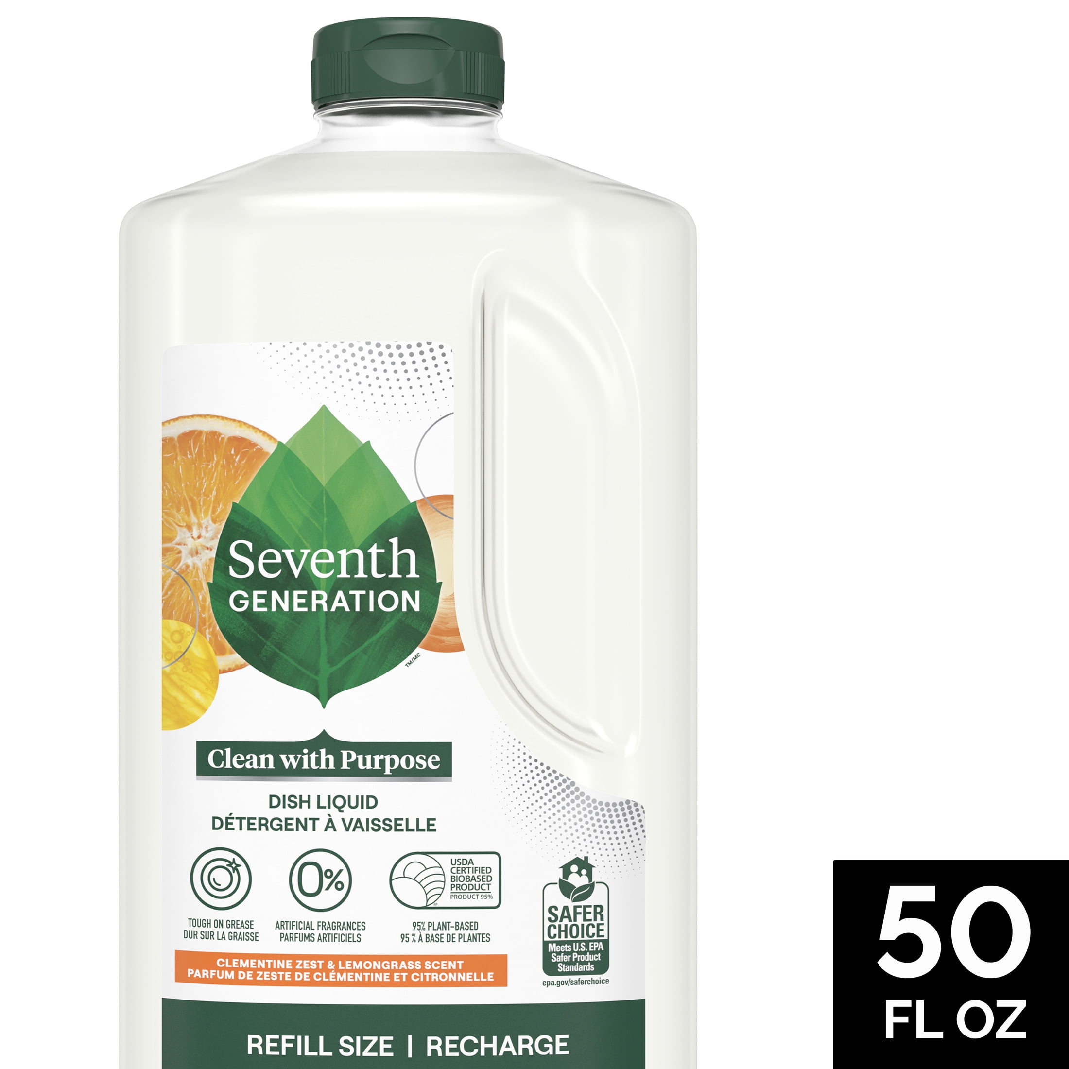 (3 pack) Seventh Generation Dish Soap Refill, Liquid Dishwashing Soap, Clementine Zest & Lemongrass, 50 fl oz