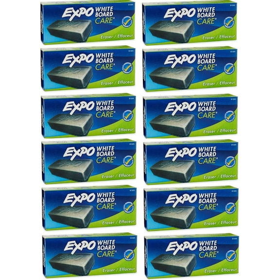 Expo 81505 Block Eraser Dry Erase Whiteboard Board Eraser, Soft Pile, 5 1/8 W x 1 4 H - Pack of 12