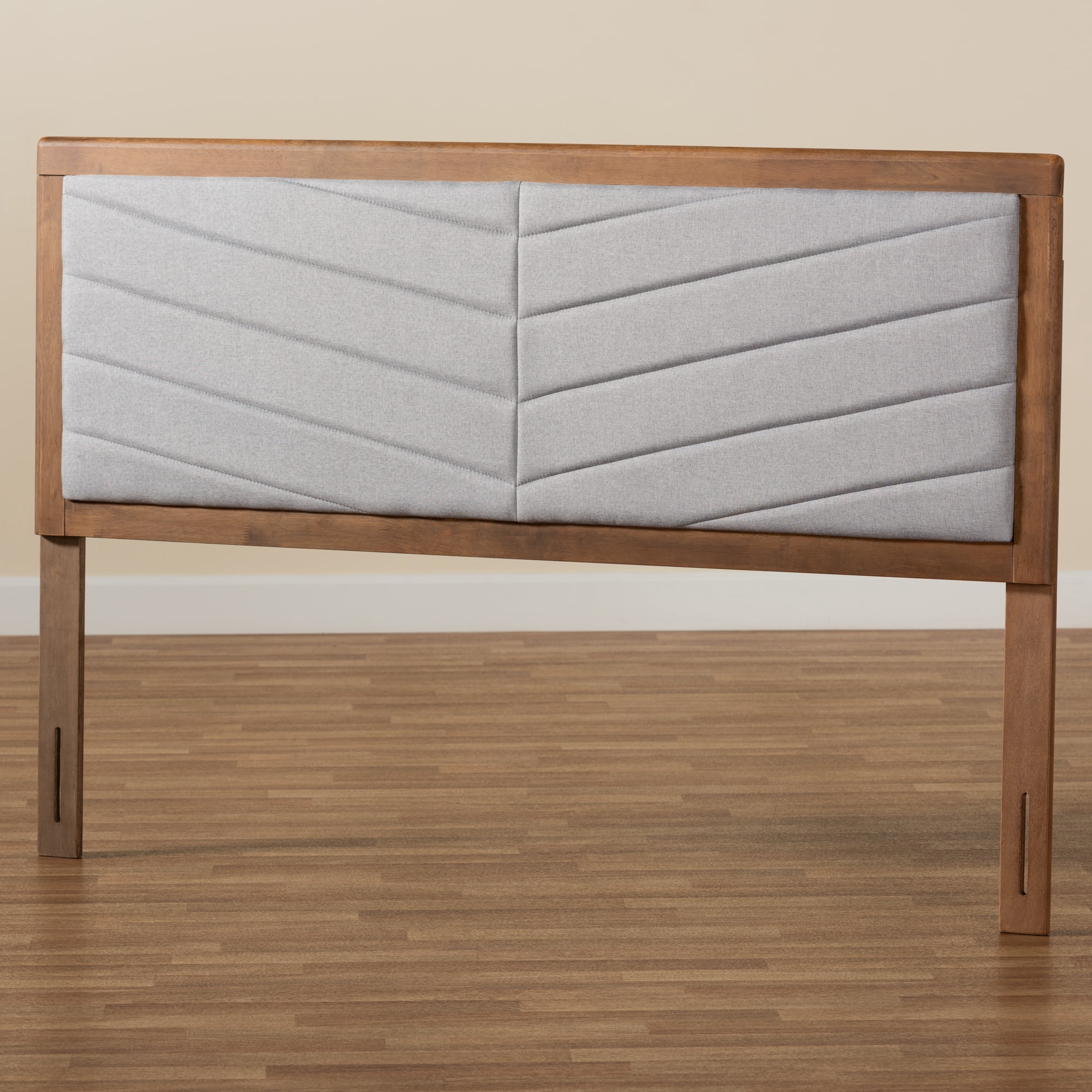 Baxton Studio Iden Modern and Contemporary Light Grey Fabric Upholstered and Walnut Brown Finished Wood King Size Headboard