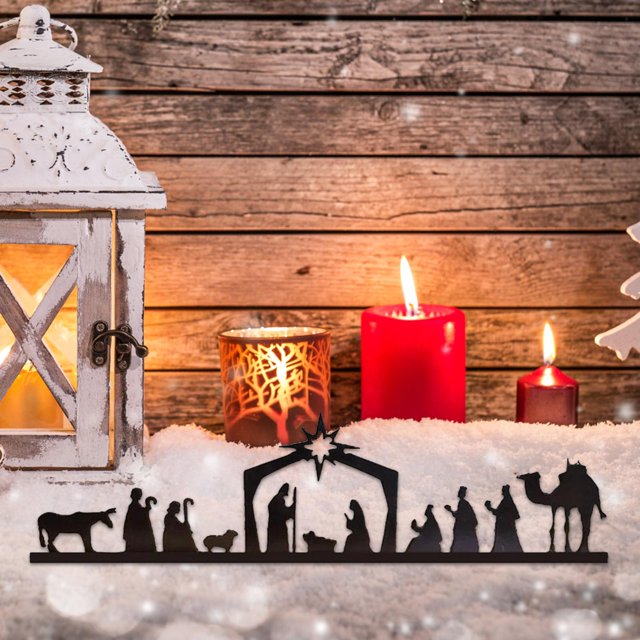 Decoración de pared de escena de Natividad de Navidad, juego de de Natividad, arte de pared de Natividad religiosa para el hogar, capilla, i , 35cmx8.4cm Soledad Escena de Navidad