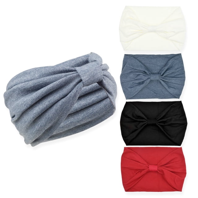 Paquete de 4 diademas de turbante para mujer, pelo vintage con estampado de flores, elástico cruzado