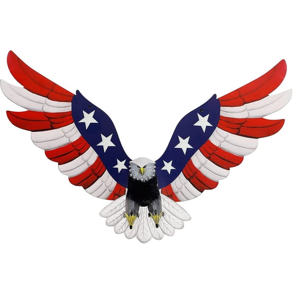 AMERICAN EAGLE Metal Wall Art Patriotic American Flag Bald Eagle Hanging Sculpture, Handmade Indoor Outdoor Wall Decor, 23.6 In X 14 In, Red White Blue