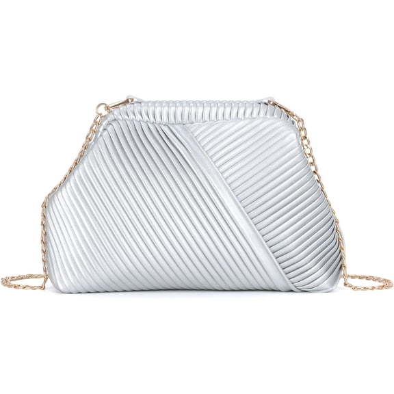 Zhengup Striped Clutch Purse for Women Ruched Leather Evening Bag Small Handbag Purse Cloud Dumpling Bag with Chain