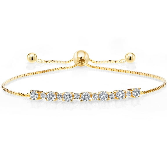 Gem Stone King 18K Yellow Gold Plated Silver White Lab Grown Diamond Bracelet for Women | 0.88 Cttw | Round 3MM and 1.7MM | Gemstone April Birthstone | Fully Adjustable up to 9 inch