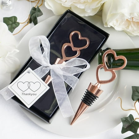 

Efavormart Rose Gold Metal Double Heart Wine Bottle Stopper With Velvet Gift Box - Pack of 5