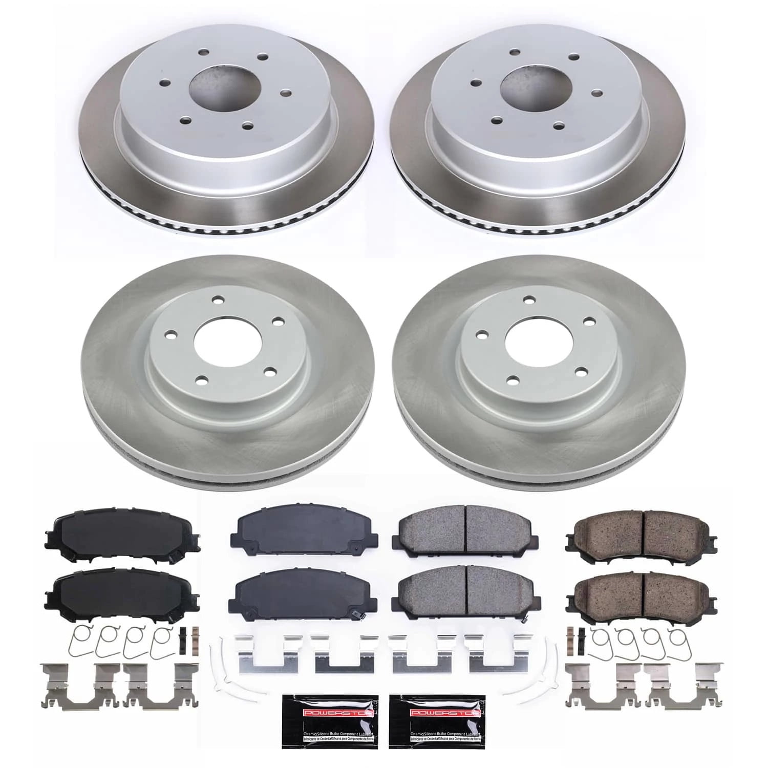 PowerStop Front and Rear Semi-Coated Rotor and Low-Dust Ceramic Brake Pad Kit SC7866