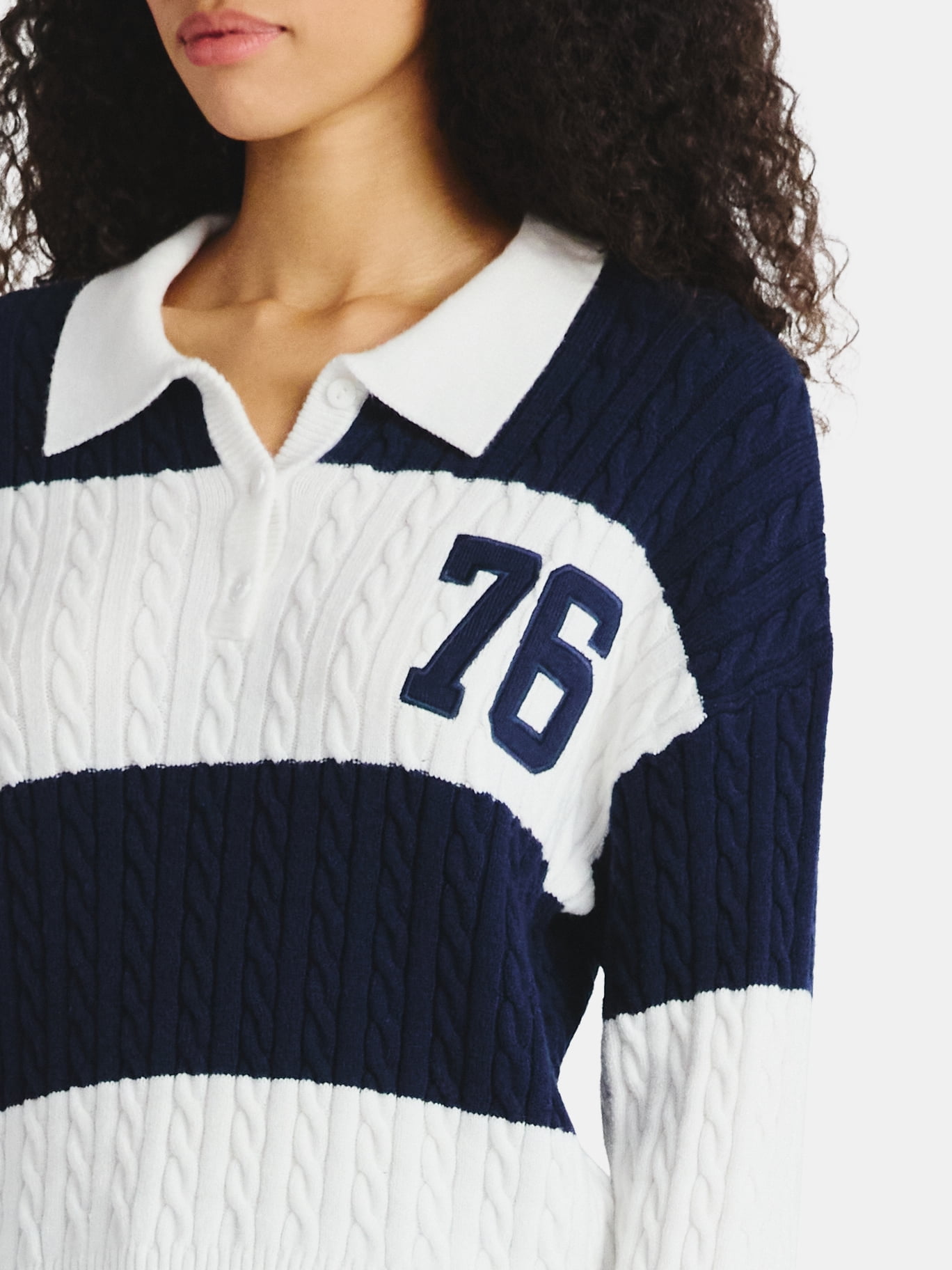 No Boundaries Cable Knit Collared Pullover, Women's