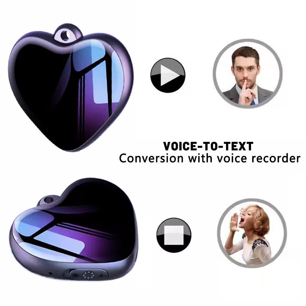 Heart Pendant Voice Recorder with Lanyard Hole- Storage Mini Hidden Recorder with Voice Activation & Noise Reduction, Continuous Recording, Portable for Meetings, Lectures, Interviews