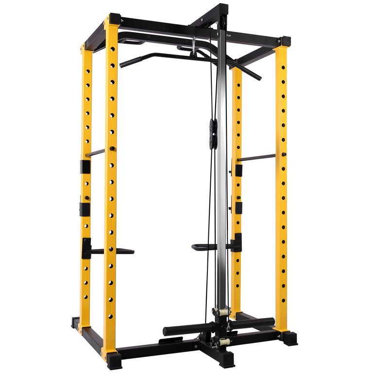 Hulkfit Multi-function Power Cage Rack Crossfit Attachments, J-Hooks, Dip Bars, Weight Plate Holders, T-Bar Row Platform, Barbel