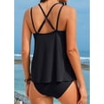 thumbnail image 3 of DOKOTOO Tankini Swimsuits for Women Bathing Suits with Crisscross Back Tankini Top with High Cut Swim Brief Swimwear Black M US8-10, 3 of 12