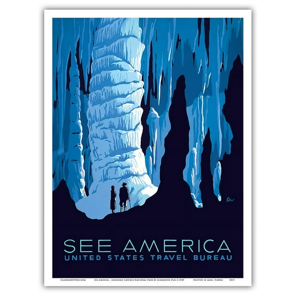 See America - Big Room Cave in Carlsbad Caverns National Park - United States Travel Bureau - Vintage Travel Poster by Alexander Dux c.1939 - Master Art Print (Unframed) 9in x 12in