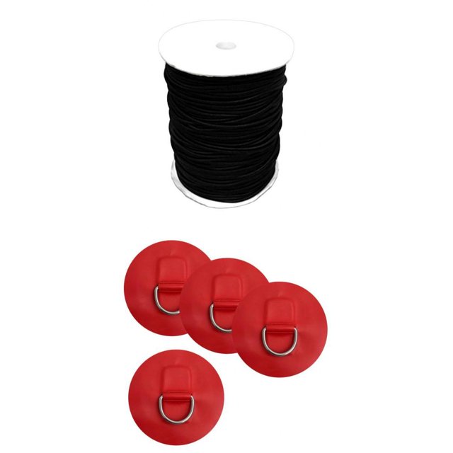 S SERENABLE 4 Count Sturdy Stainless Steel D- Pad PVC 5mm Cord for PVC Inflatable Boat Raft Dinghy Kayak Deck Rigging Kit Black