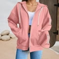 thumbnail image 2 of Women's Casual Zip Up Hoodie - Solid Color Loose Fit Long Sleeve Sweatshirt Jacket, Cozy and Warm Basic Hooded Outerwear for Fall and Winter, 2 of 9