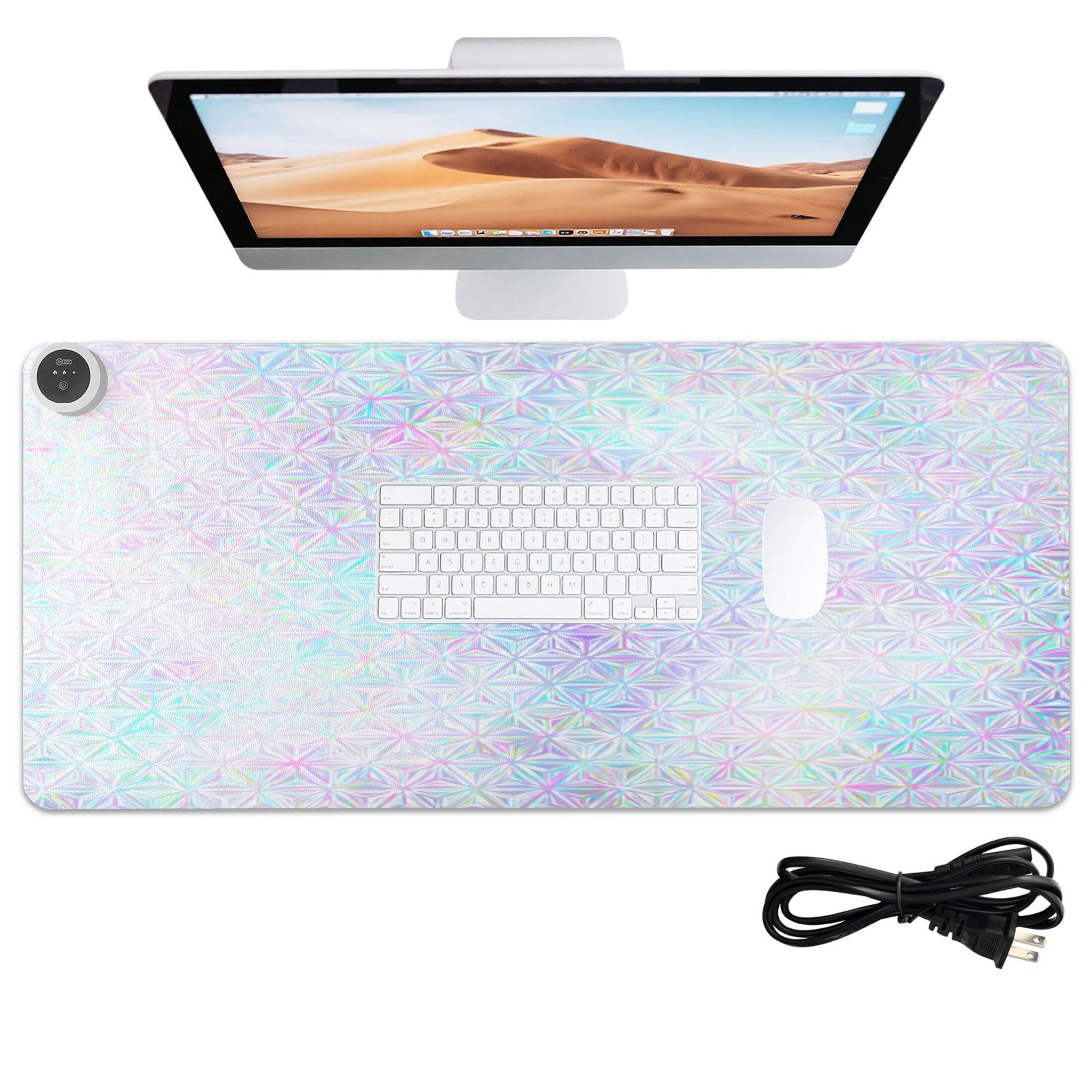 Large Heated Desk Mat Mouse Pad 31.5"x13"PU Leather Graphene Heating Desk Warmer with 3 Temperature Settings 110V US Plug Non-Slip Warm Pad for Home, Office, and Gaming Pastel Prism Star Pattern