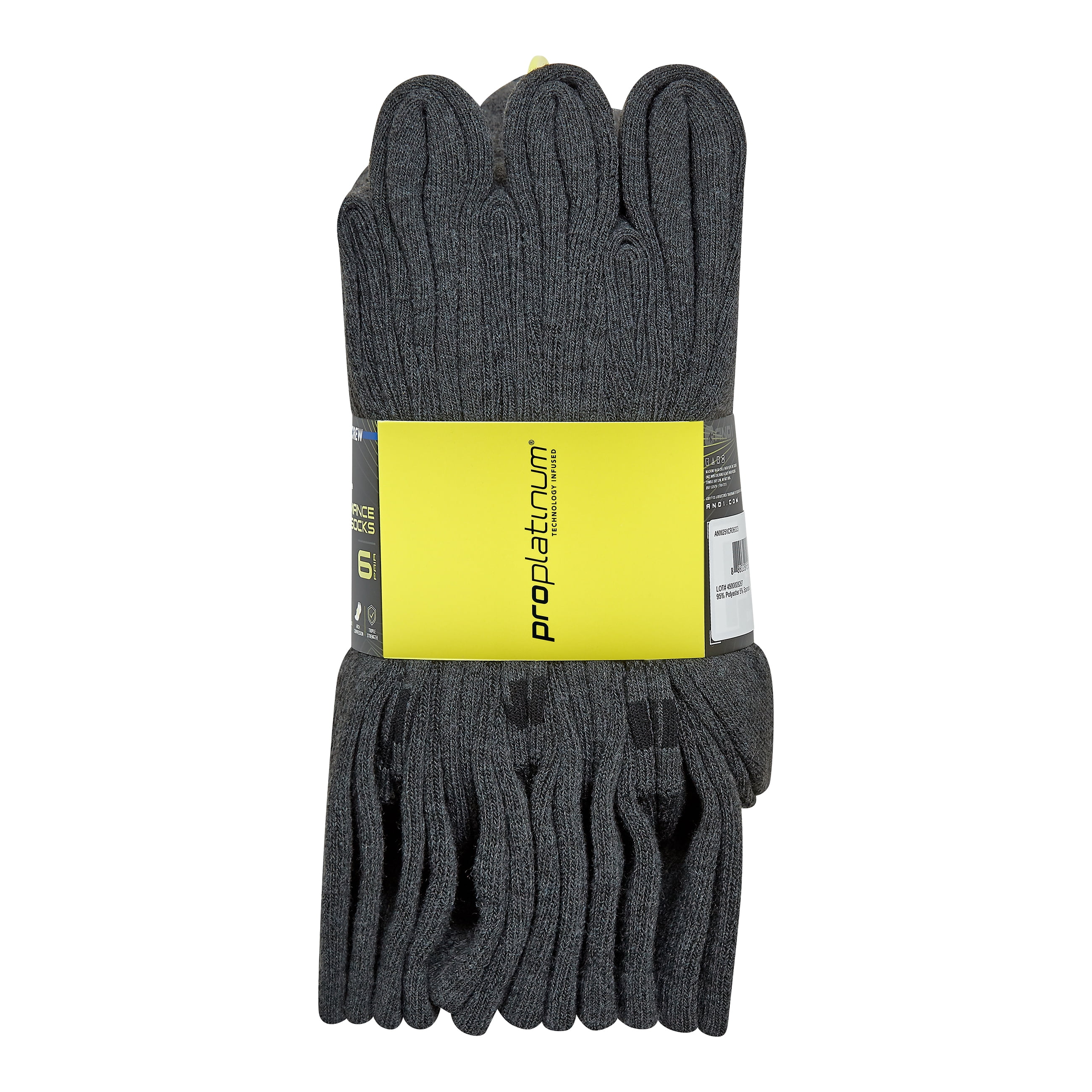 AND1 Men's Socks, Performance Cushion Crew Socks, 6-Pack