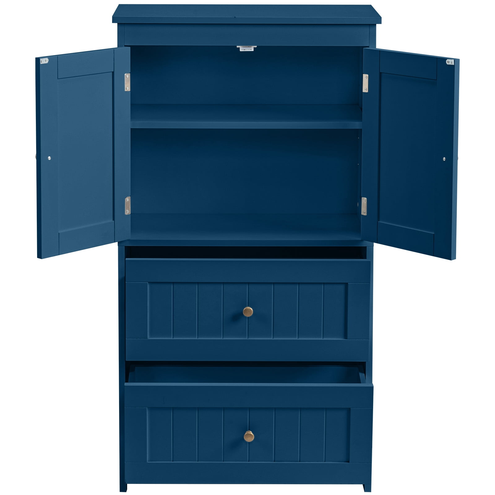 2-Drawer 2-Cabinet-Door Vertical-Grain MDF Painted Bathroom Cabinet 23.62x11.81x43.31in Blue