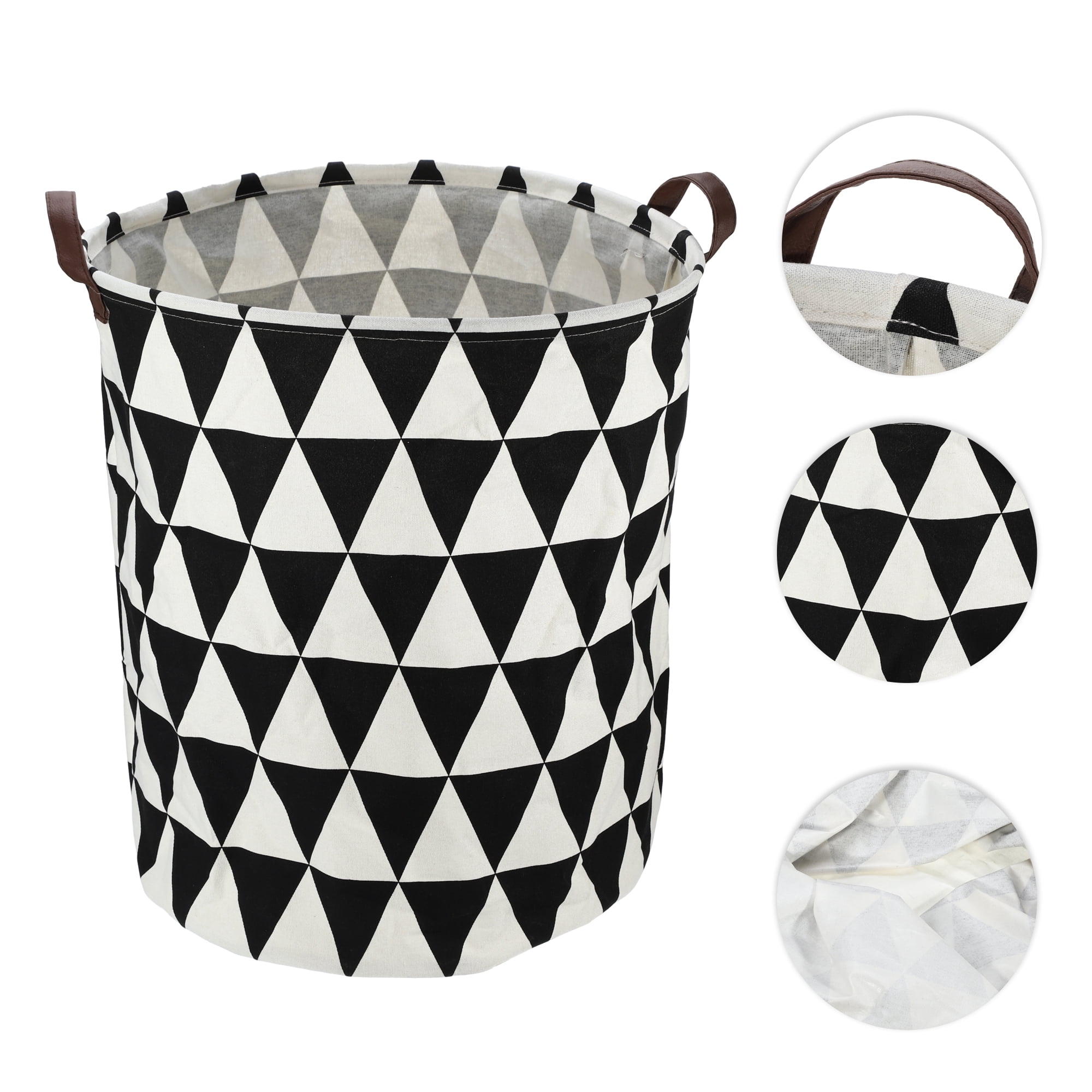 Unique Bargains Foldable Cylindrical Laundry Basket 19.69"x15.75" 60L Black White