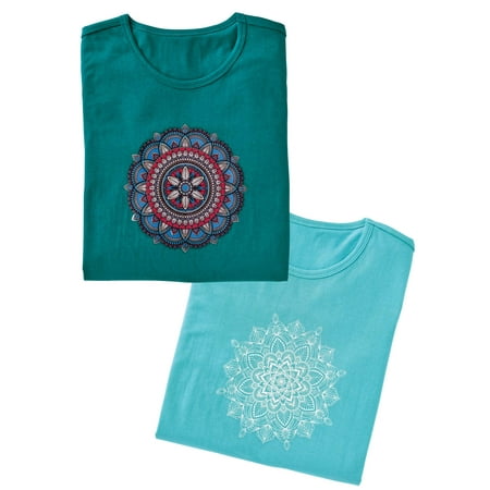 

AmeriMark Women s T-Shirt Nightgowns Set Cotton-Rich Soft Jersey Sleep Shirts Mandalas 2X