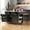 Black, variant on Yoneston 48" Kitchen Island with 2 Bar Stools, Rolling Kitchen Storage Cart with Power Outlet, Door Internal Storage Rack, Drop Leaf, 2 Open Side Racks and 2 Drawers for Dining Room, White