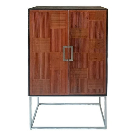 Pemberly Row 2-door Modern Wood Bar Cabinet Wine Storage in Walnut and Black
