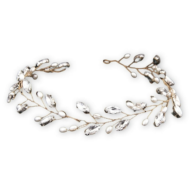 Qarigey Diadema de boda para mujer, forma de hojas de cristal, fiesta, reunión, compromiso, negocios, diadema para mujer Ropa, zapatos y accesorios Miscelánea Oro Qarigey AP013100-01