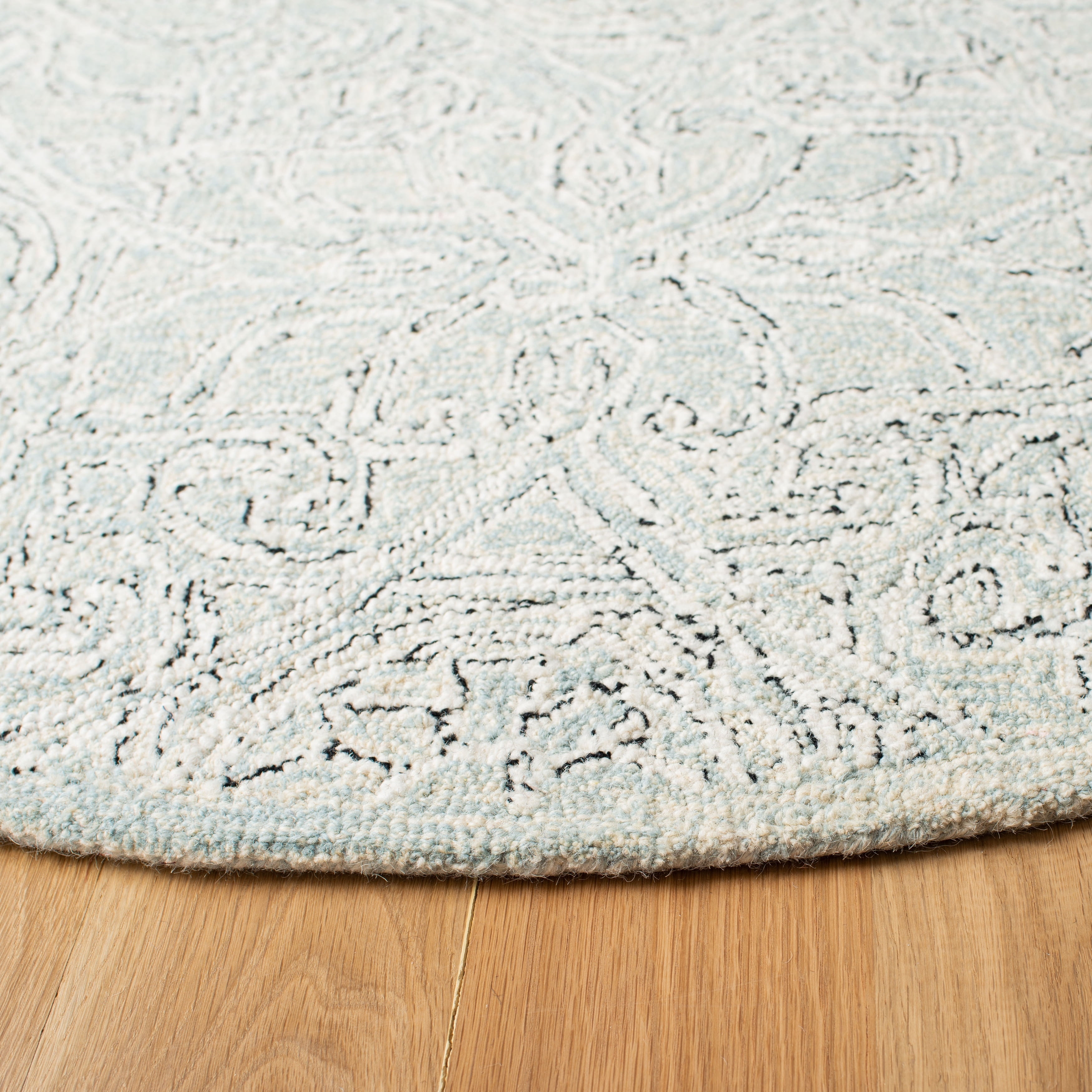SAFAVIEH Micro-Loop Marina Distressed Floral Wool Area Rug, Grey/Ivory, 5' x 5' Round
